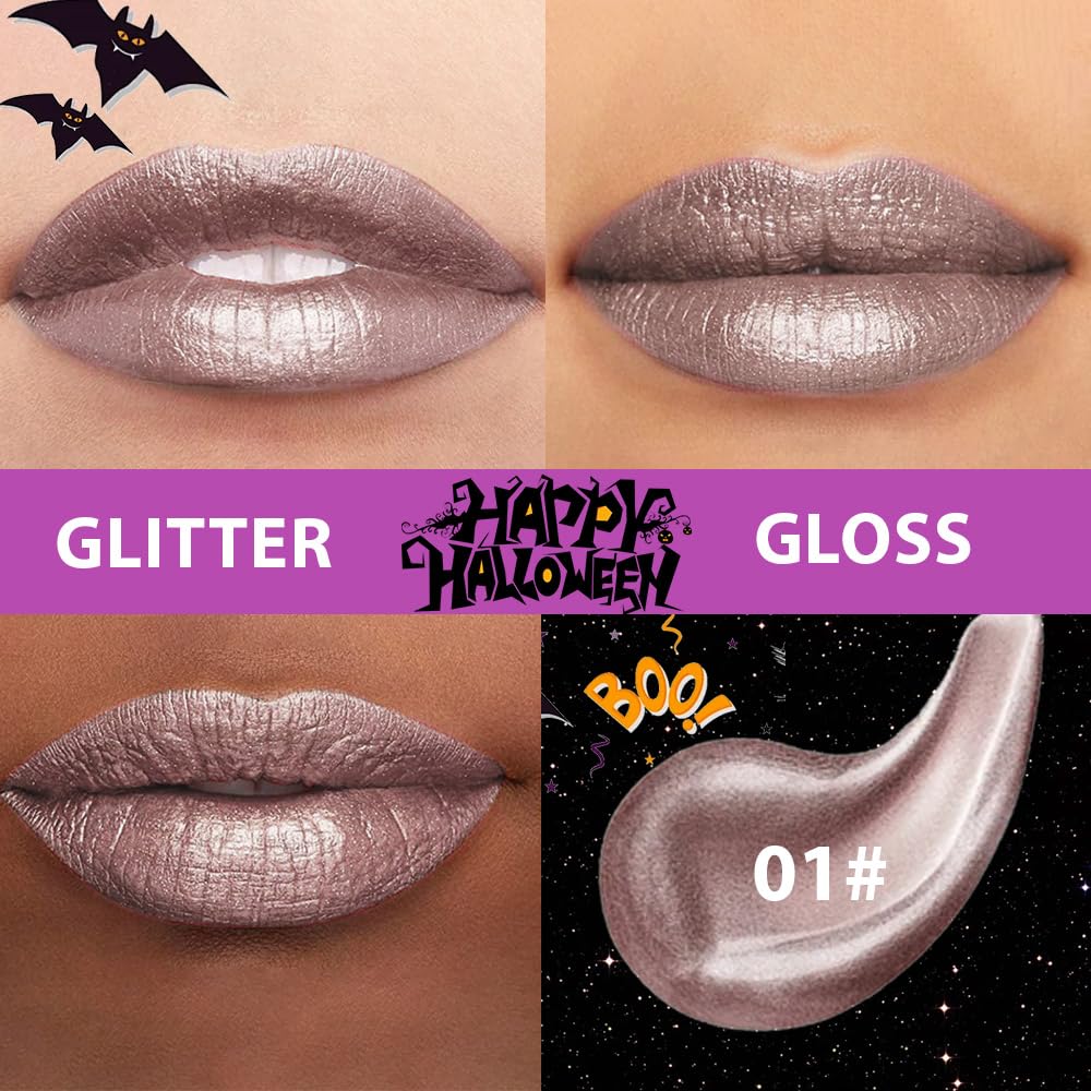 Taupe Metallic Lipstick for Women,Glitter Sparkling Liquid Lipstick,Long Lasting Waterproof Lightweight Comfortable Non-Drying Bold Dark Lip Gloss for Gothic Stage Makeup,Cruelty Free