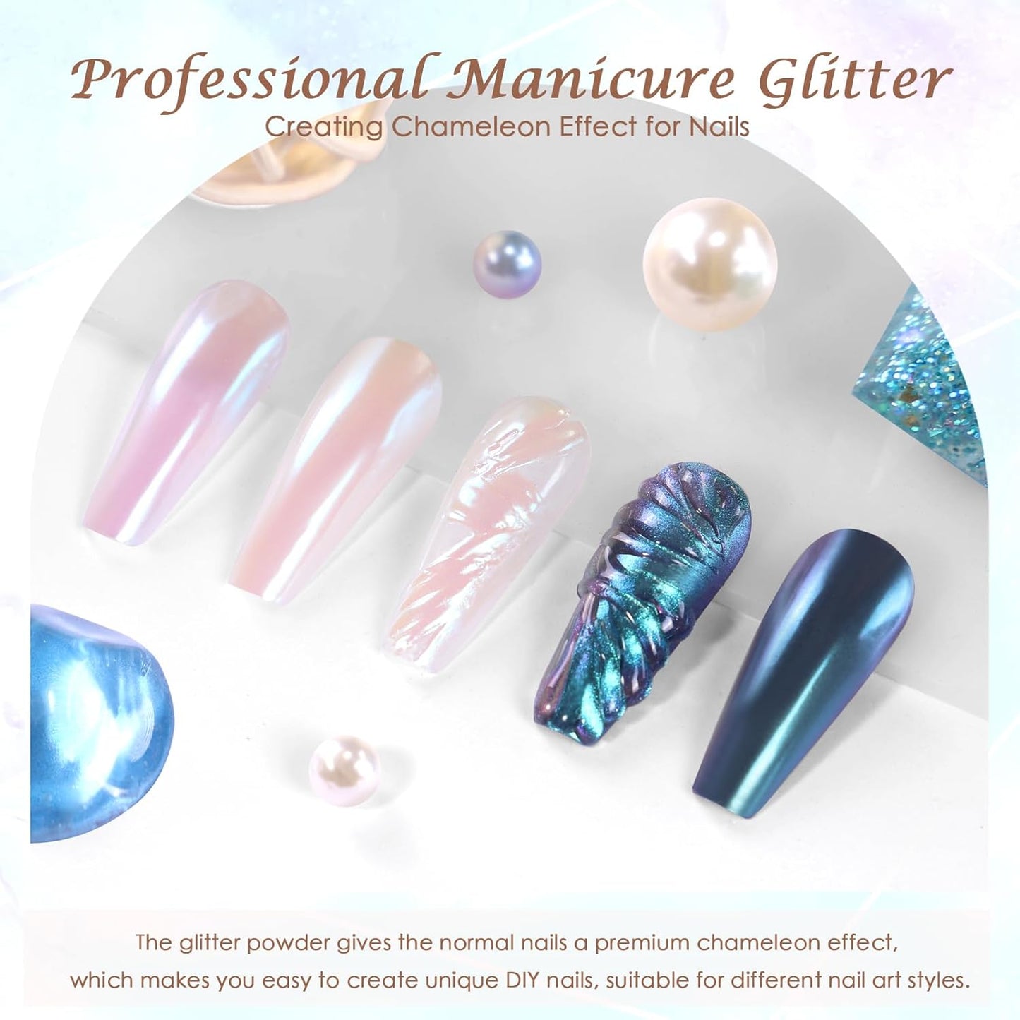 Laza Chameleon Pearl Chrome Nail Powder, Glazed Donut Metallic Mirror Effect Pigment, Iridescent Aurora Nail Glitter Holographic Fairy Dust Nail Art Supplies Nail Techs, Resin Craft – Mermaid Legend