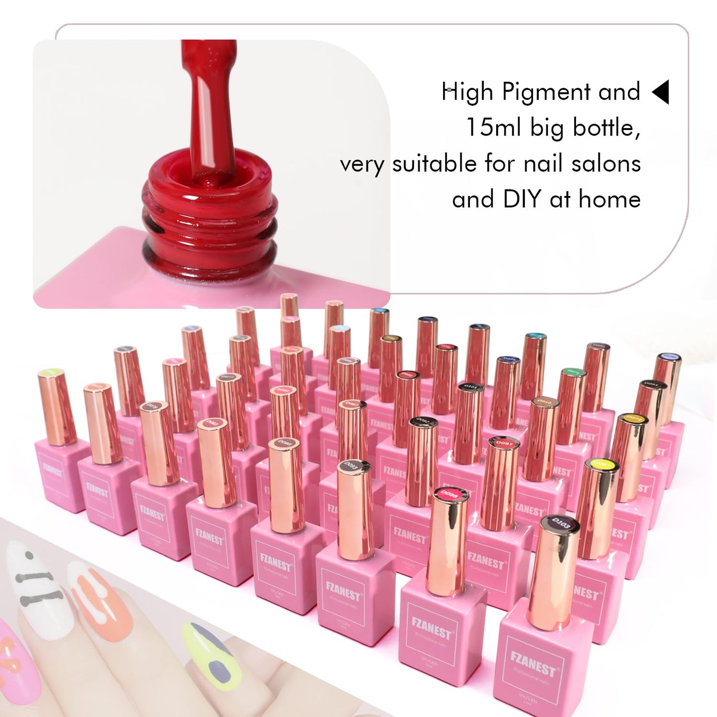 FZANEST 130Pcs 15ml Gel Nail Polish Set With Rubber Base Top Matte Coat 120 Colors Pink Nude Red Blue White All Seasons Gel Polish Kit Nail Art Starter For Nail Salon Home Gifts for Women and Girls