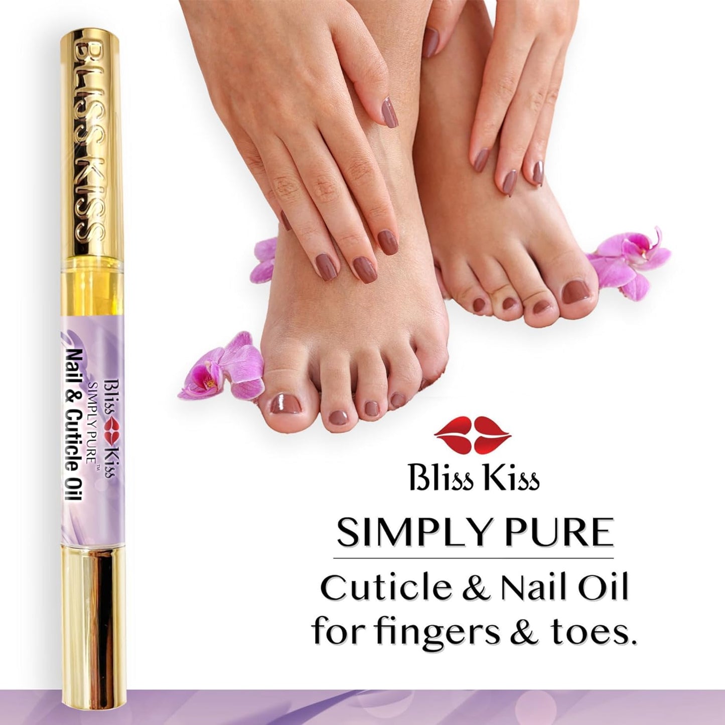 Bliss Kiss | 1 Lavender Vanilla | Nail Oil Cuticle Pen w/Vitamin E & Jojoba⏤Nail Strengthener Nail Growth Serum for Brittle Peeling Breaking Thin Nails