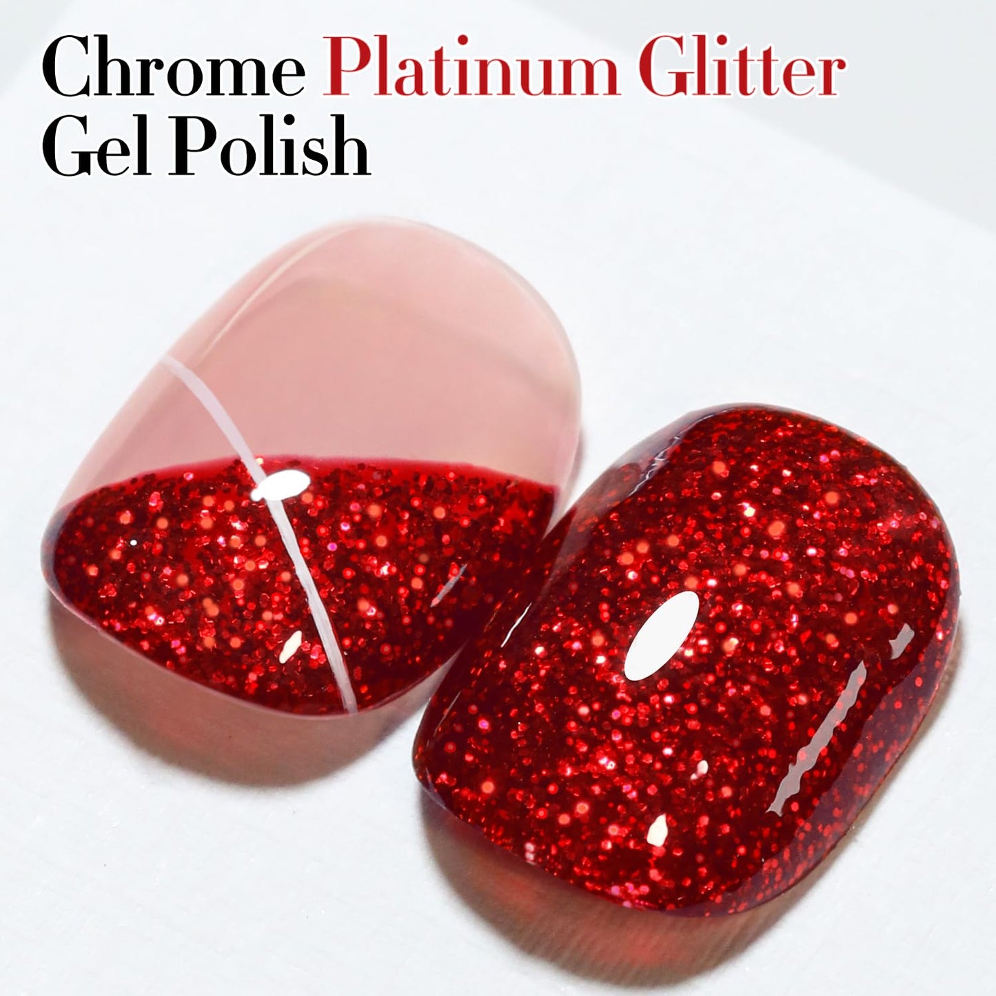 Double Rhythm 15ML Glitter Gel Polish Shimmer Reflective Holographic Color Magnetic for Nail Art Salon DIY at Home (Cherry Red-B1051)