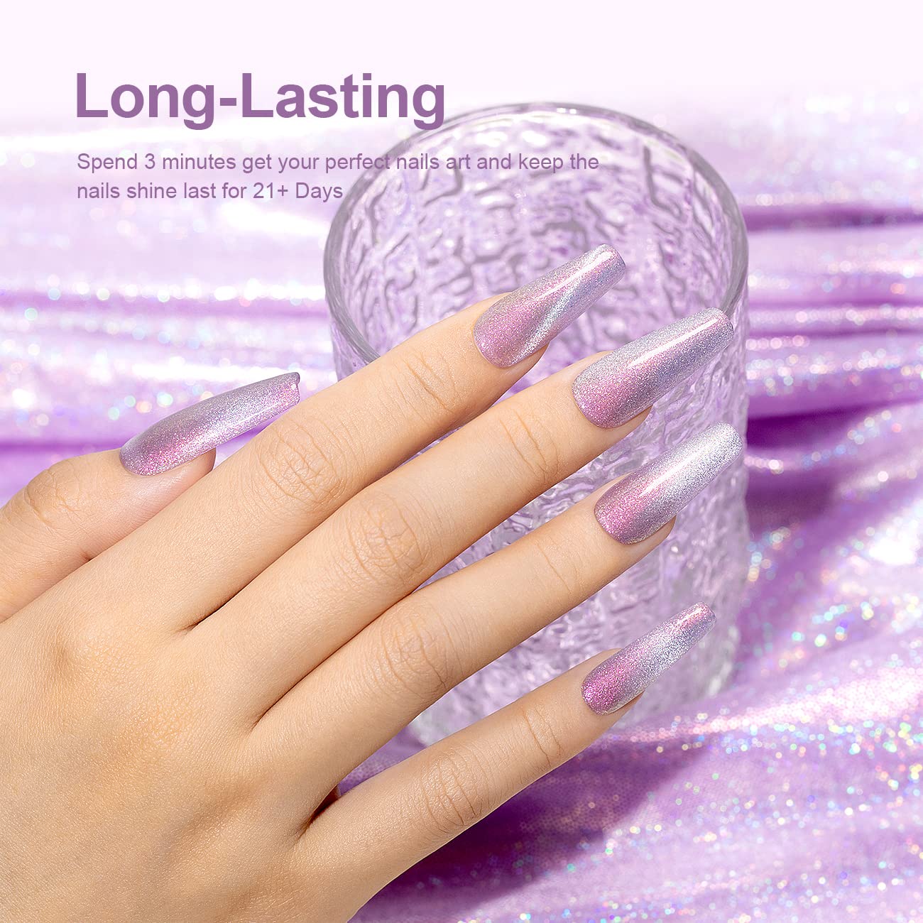 RARJSM Aurora Cat Eye Gel Nail Polish Purple Pink Velvet Silver Glitter Universal Galaxy Shimmer Star Effect Gel Polish with Magnet Stick Single Bottle UV LED Curing Require Soak Off Home Salon