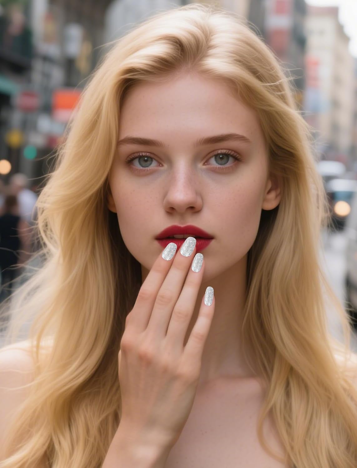 Nail Art Stickers for Women, 48 Pcs No UV Light Needed Semi Cured Gel Nail Strips Wraps Design Stick on Starter Kit (Silvery)(Silvery)