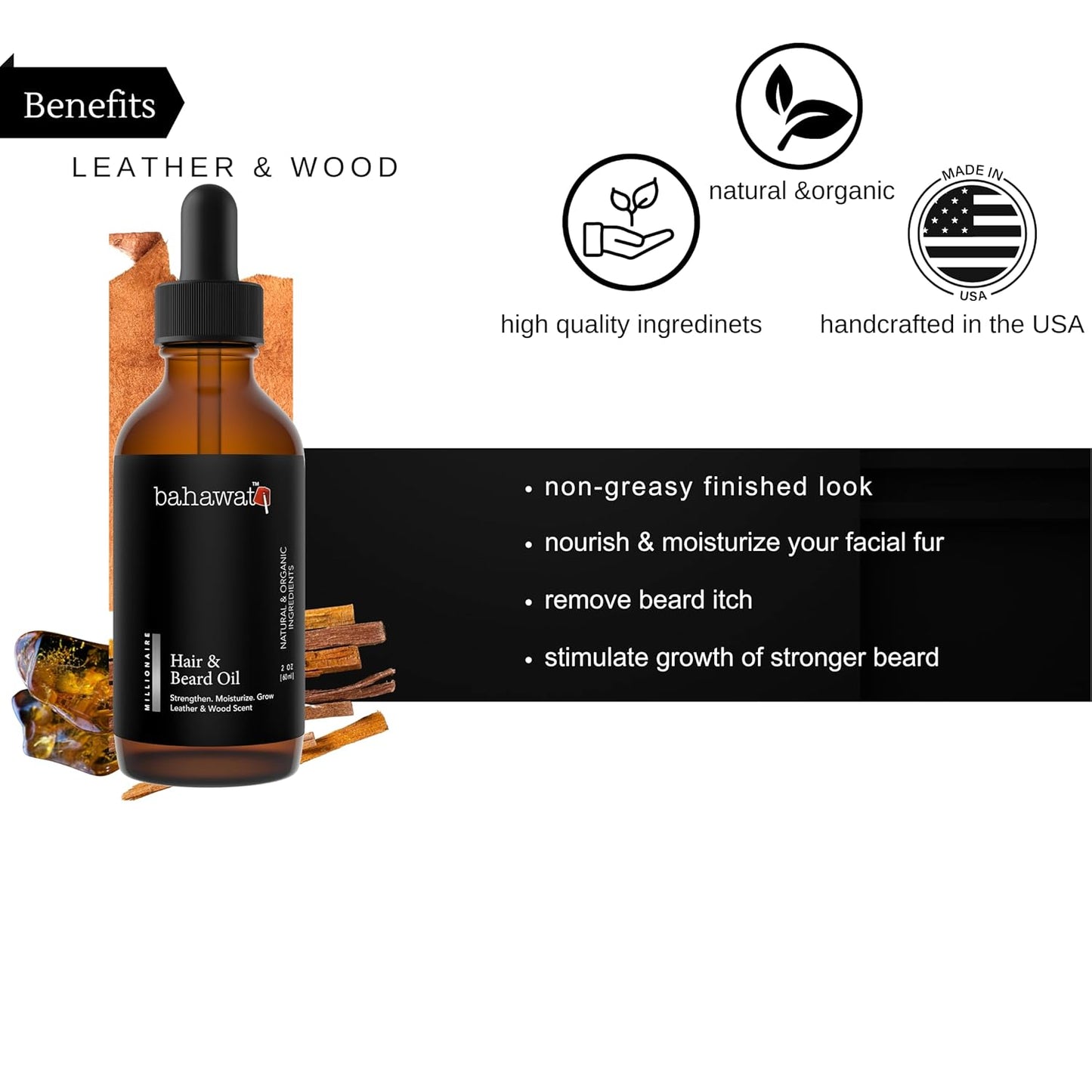 Premium Beard Oil Conditioner & Softener - Millionaire - 2 ounce - Beard Itch and Dry Skin Relief - Handcrafted from Natural Ingredients - Made in the USA