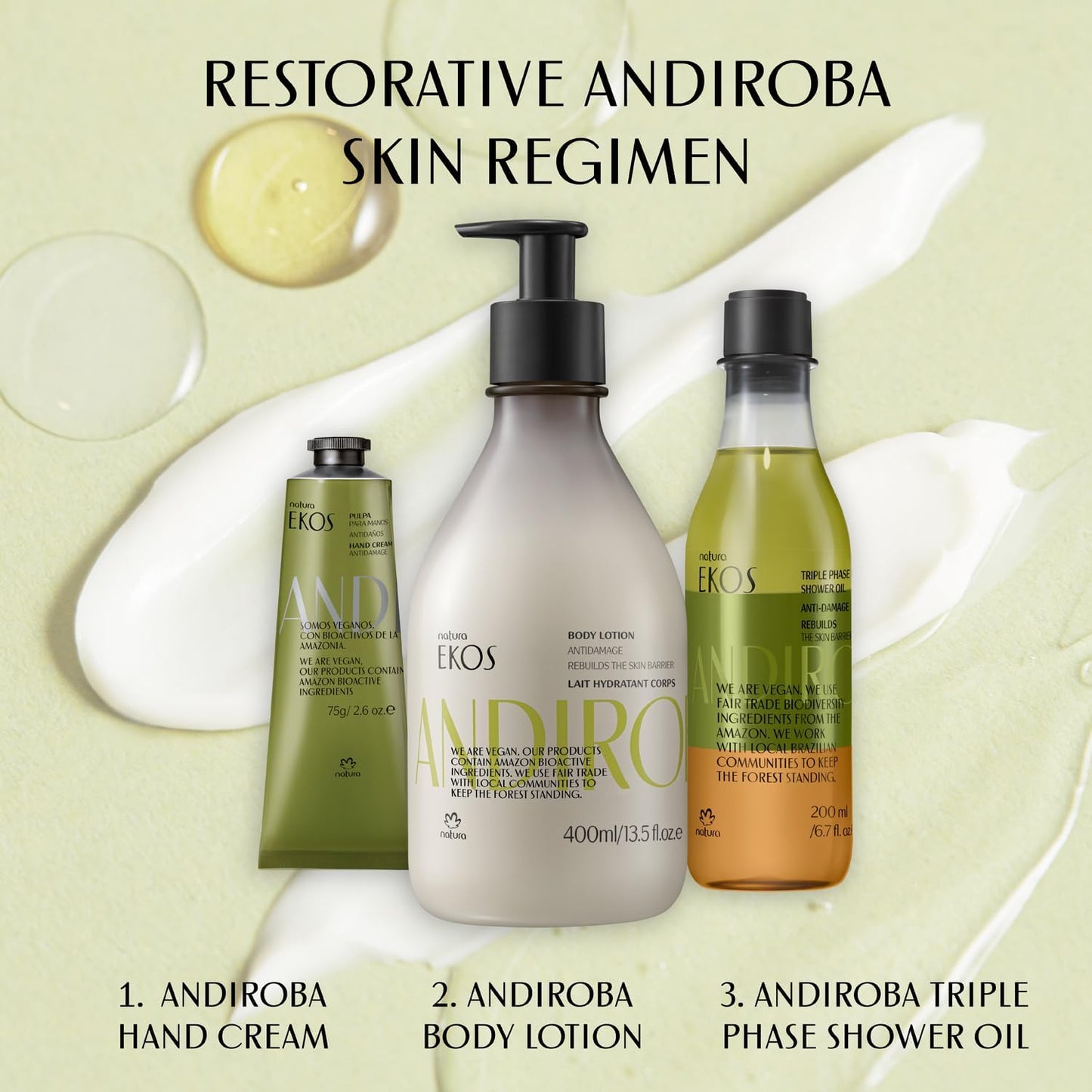 natura - Ekos Andiroba Triple Phase Shower Oil - Restorative In-Shower or Bath Body Oil - Anti-Damage - Scented - Bath Oil - Skin Moisturizer - Vegan Skin Care - Brazilian Beauty - 6.7 fl oz (200ml)