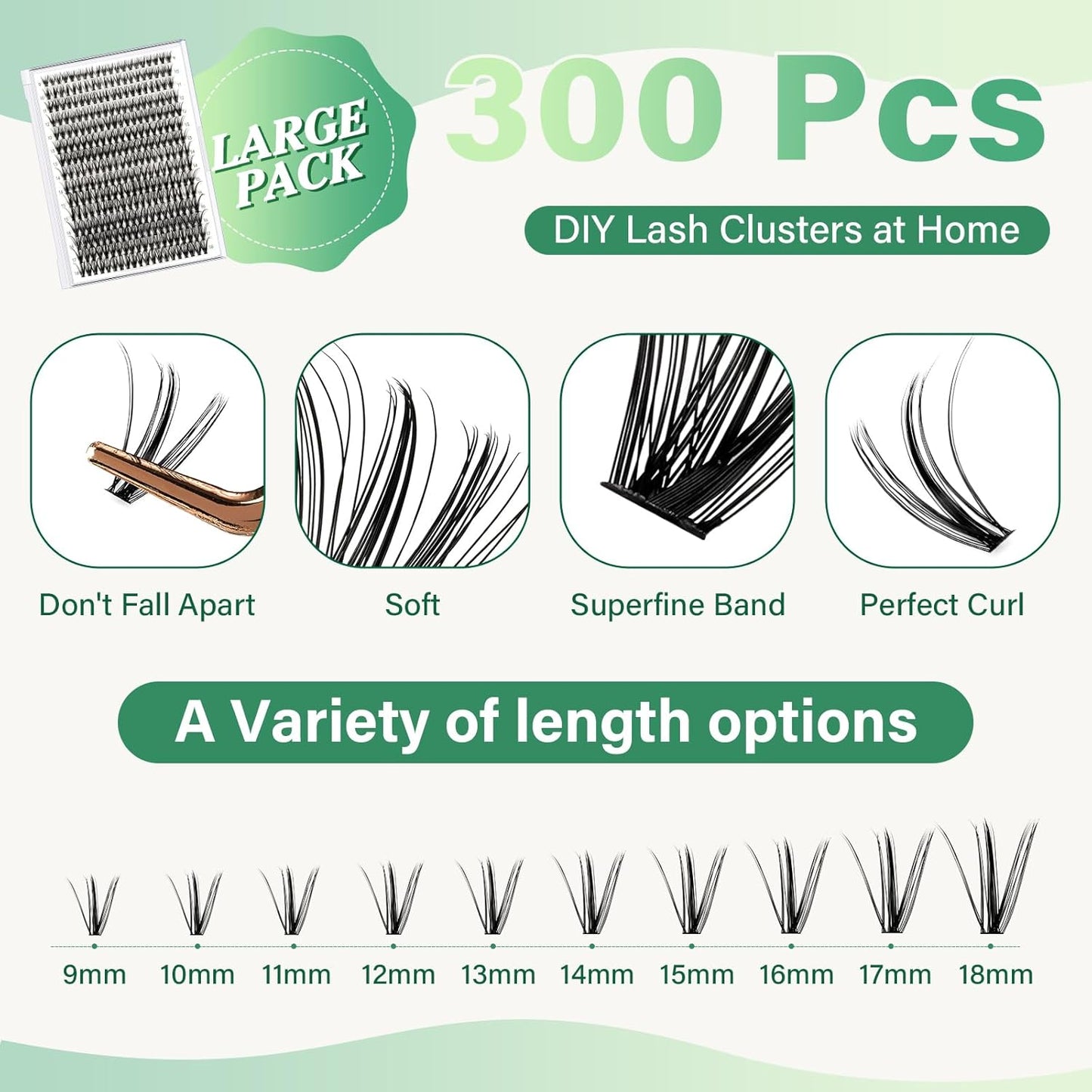 KEYYOU Lash Extension Kit DIY 300Pcs Lash Clusters Eyelash Extension Kit 30D D Curl 9-18MIX Lash Clusters Kit with Lash Glue Remover Applicator Easy to Use for Beginners(Kit,30D-D,9-18MIX)