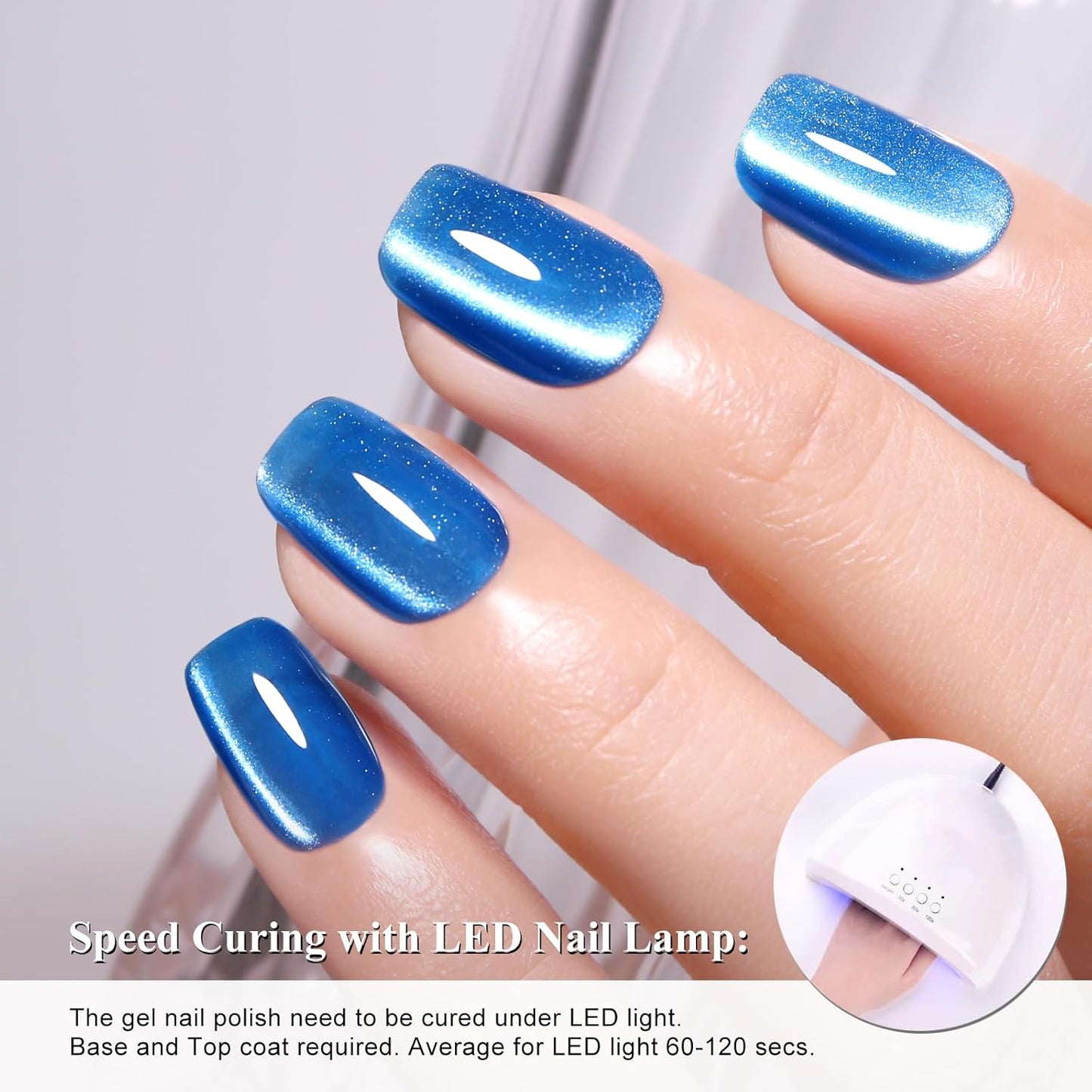 Imtiti Moonlight Cat Eye Gel Nail Polish, 15ml Sea Blue Holographic Crystal Diamond Glitter Magnetic UV Soak Off Gel Nail Polish with Magnetic Stick for Nail Art 1Pcs