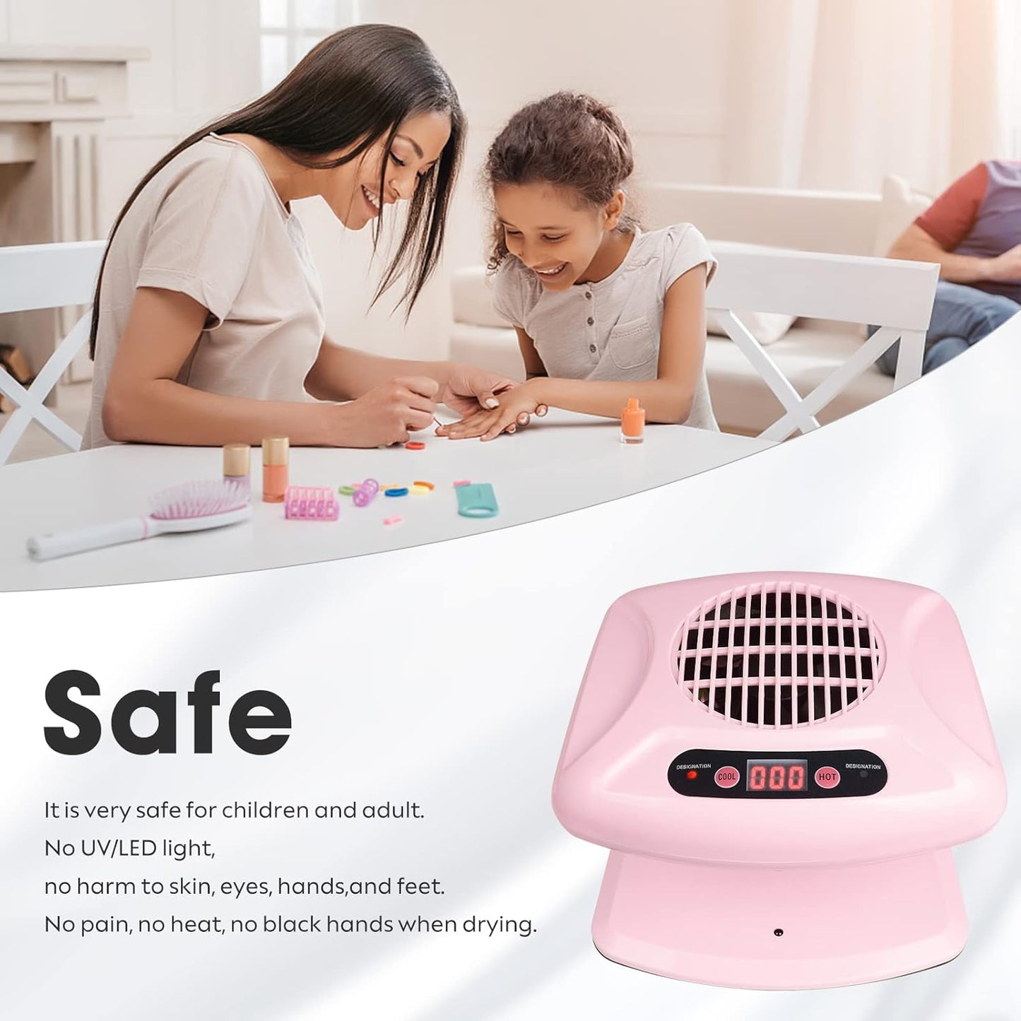 Air Nail Dryer with Automatic Sensor, 300W Timing Air Nail Fan Blow Dryer for Both Hands and Feet, Warm & Cool Wind Blower Dryer for Regular Nail Polish, Home and Salon Use No Harmful (Pink)