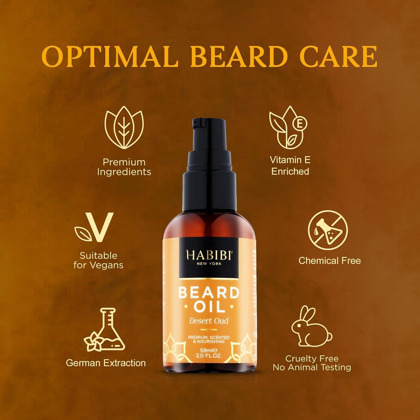 H HABIBI Desert Oud Beard Oil – 2.0 Fl. Oz Naturally Derived Beard Growth Oil for Men, Beard Care Essential – Hydrates, Nourishes & Promotes Healthy Growth, Made in USA