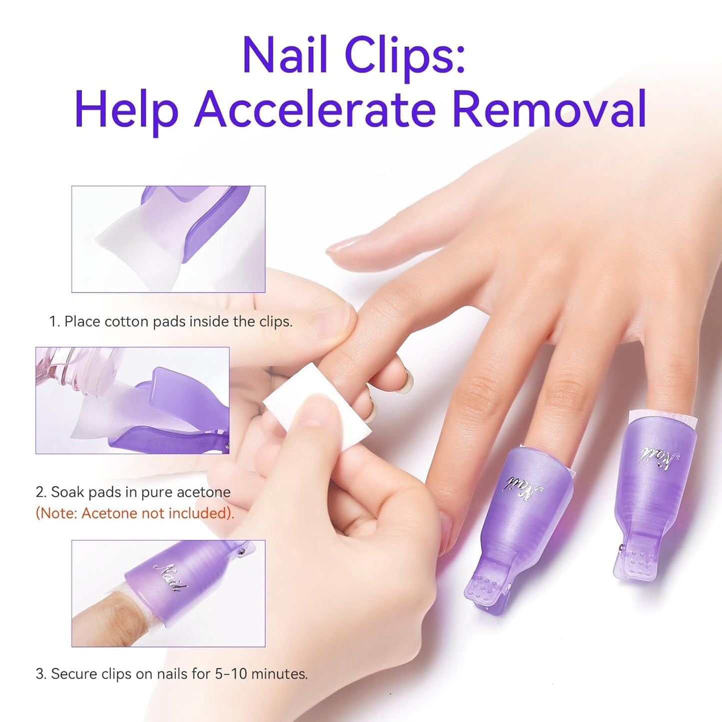 Makartt Nail Clips to Remove Gel Polish, with Double Ended Metal Cuticle Pusher, 20 Pcs Plastic Resuable Finger and Toe Nail Soak Off Clips for Removal Acrylic Art Nail Polish Remover Cap Clip