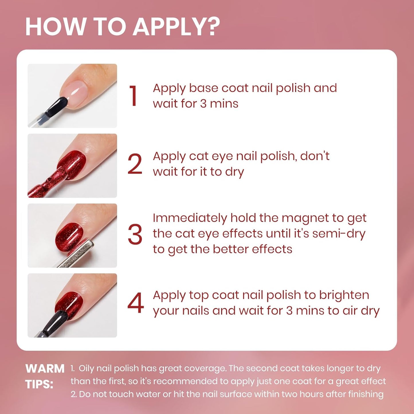 Red Magnetic Nail Polish Non Gel, Cat Eye Nail Polish Quick Dry Lacquer Manicure Gift For Women Girls 16ml/0.54 oz