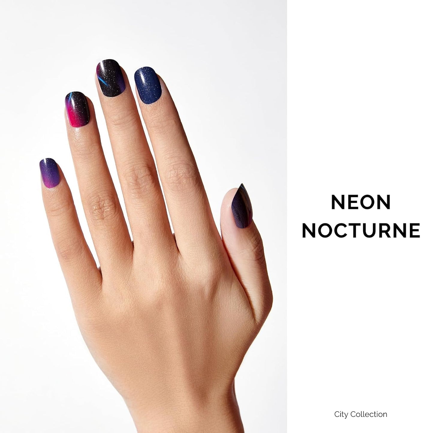 NAILOG Semi Cured Gel Strips - 34 Pcs Nail Stickers Buy 2 Get 1 UV Light | Long Lasting Wraps With Glossy Gel Finish Purple, Neon Nocturne