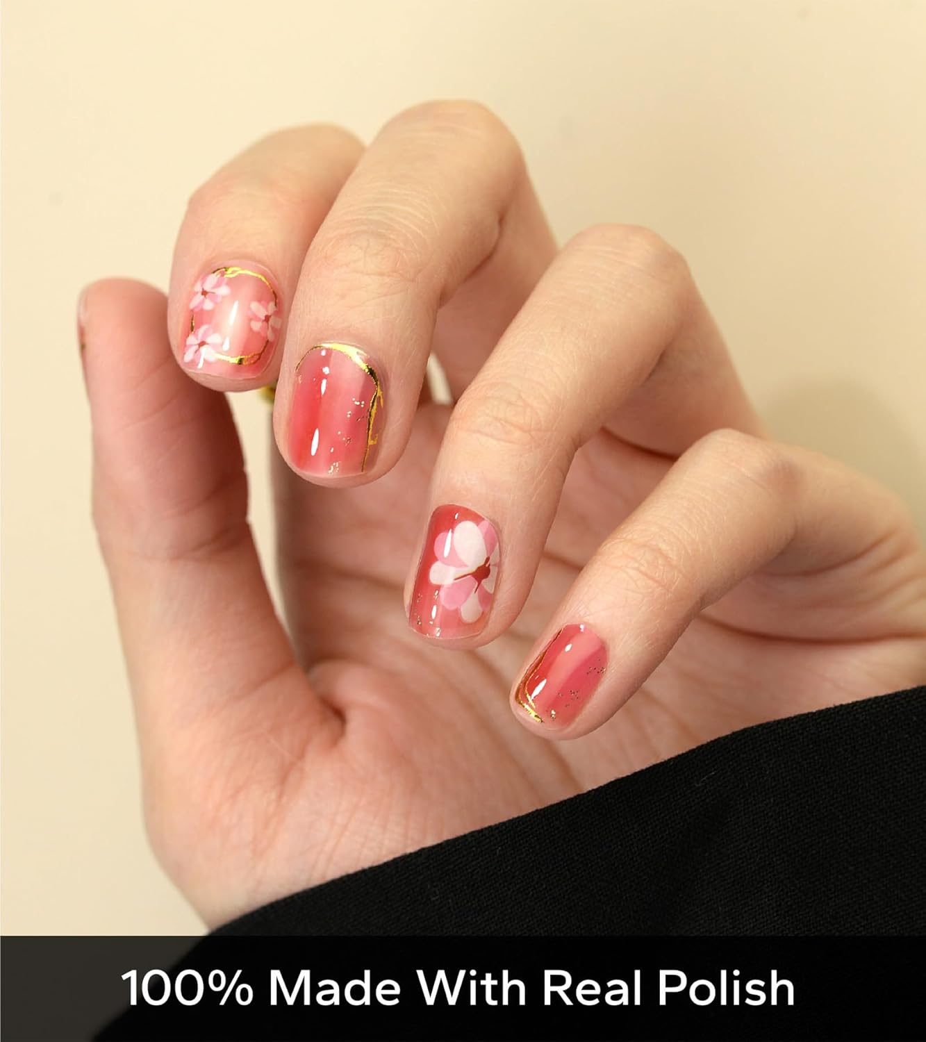 Nail Polish Strips, 20Pcs Salon Quality Gel Nail Stickers, Easy Long Lasting Wraps for Short Nails no UV Light Needed (Spring Pink Flower)