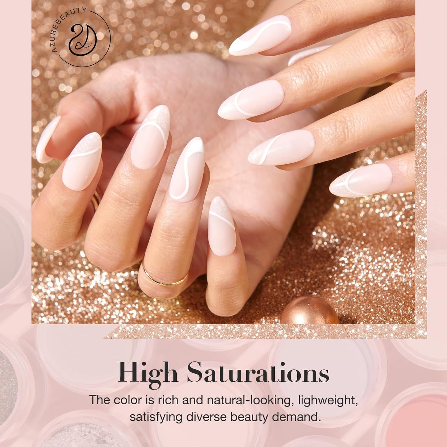 AZUREBEAUTY Dip Powder Nail Nude Set Light Pink Champagne Shimmery, All Seasons 6 Colors Dipping Powder Starter Kit French Nail Art Manicure DIY Salon for Women, No Need Nail Lamp Cured