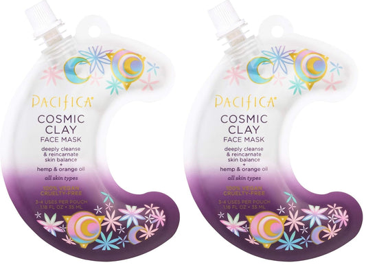 Pacifica Cosmic Clay Face Mask, Deep Cleansing Pore-Minimizer Clay Mask for Blemishes & Oily Skin, Skin-Balancing Detox Facial with Hemp, Acai & Orange Oil, Clean Beauty Vegan, 1.18 oz (Pack of 2)