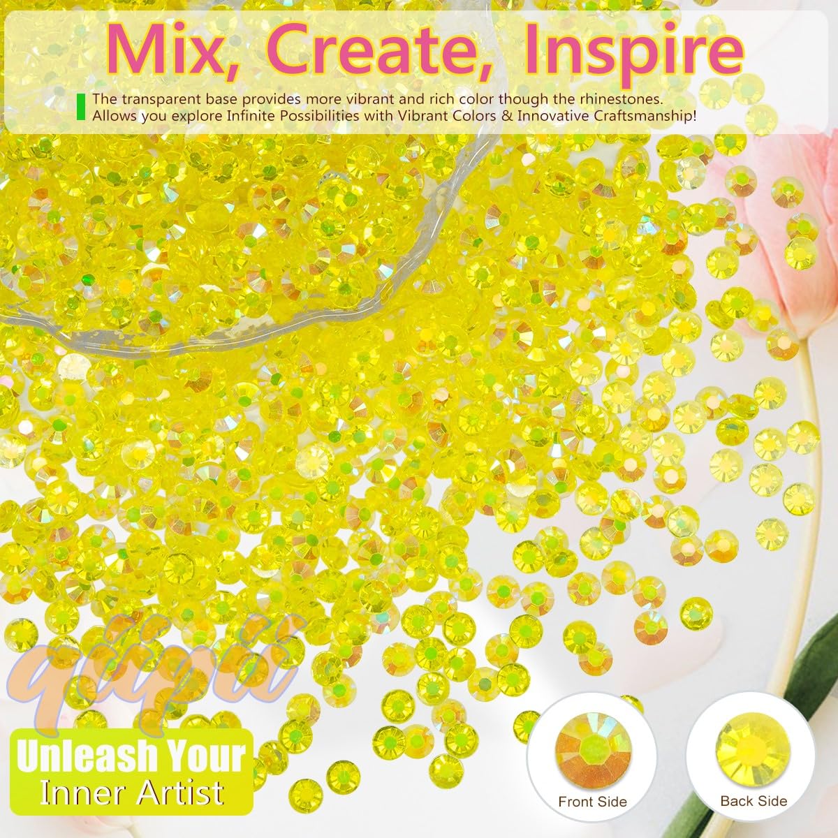 16000PCS Lemon Yellow AB Resin Rhinestones for Crafting 3mm 4mm 5mm Citrine Flatback Jelly Stones Bulk SS10 SS16 SS20 Diamonds Gems Charms for Nails Face Eyes Makeup Tumblers DIY Crafts Clothes