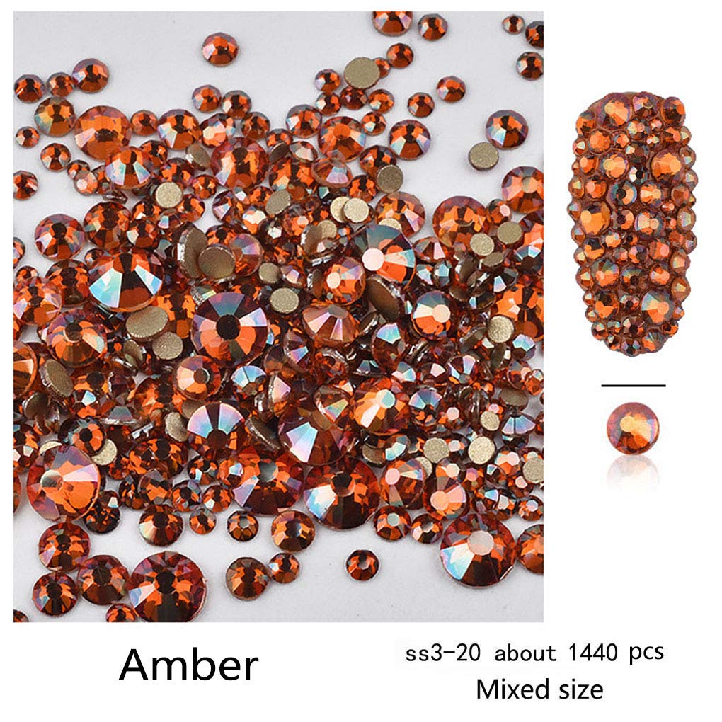 Rhinestones flat back gems round DIY decorative Nail Face and apparel accessories ss3-20 mix size(1440pcs amber)