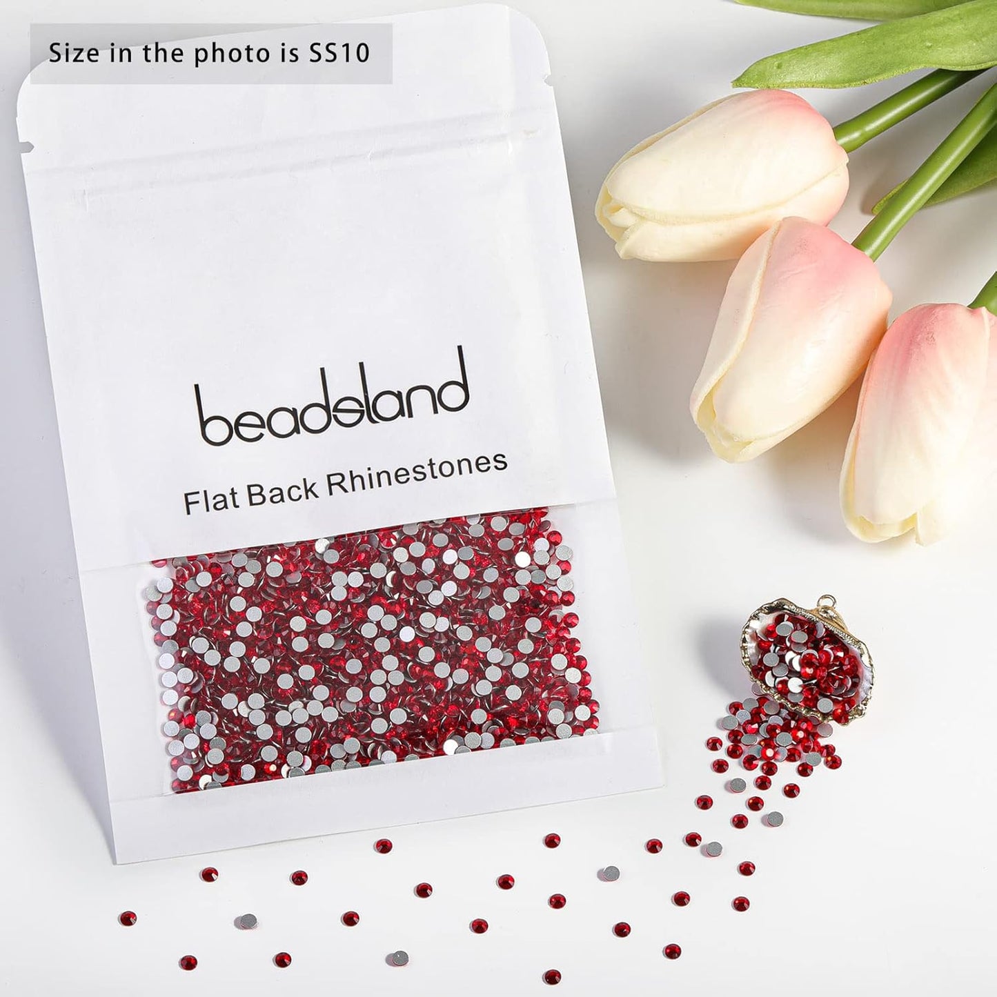 beadsland Flat Back Crystal Rhinestones Round Gems, Light Siam (2.7-2.8mm) SS10/1440pcs