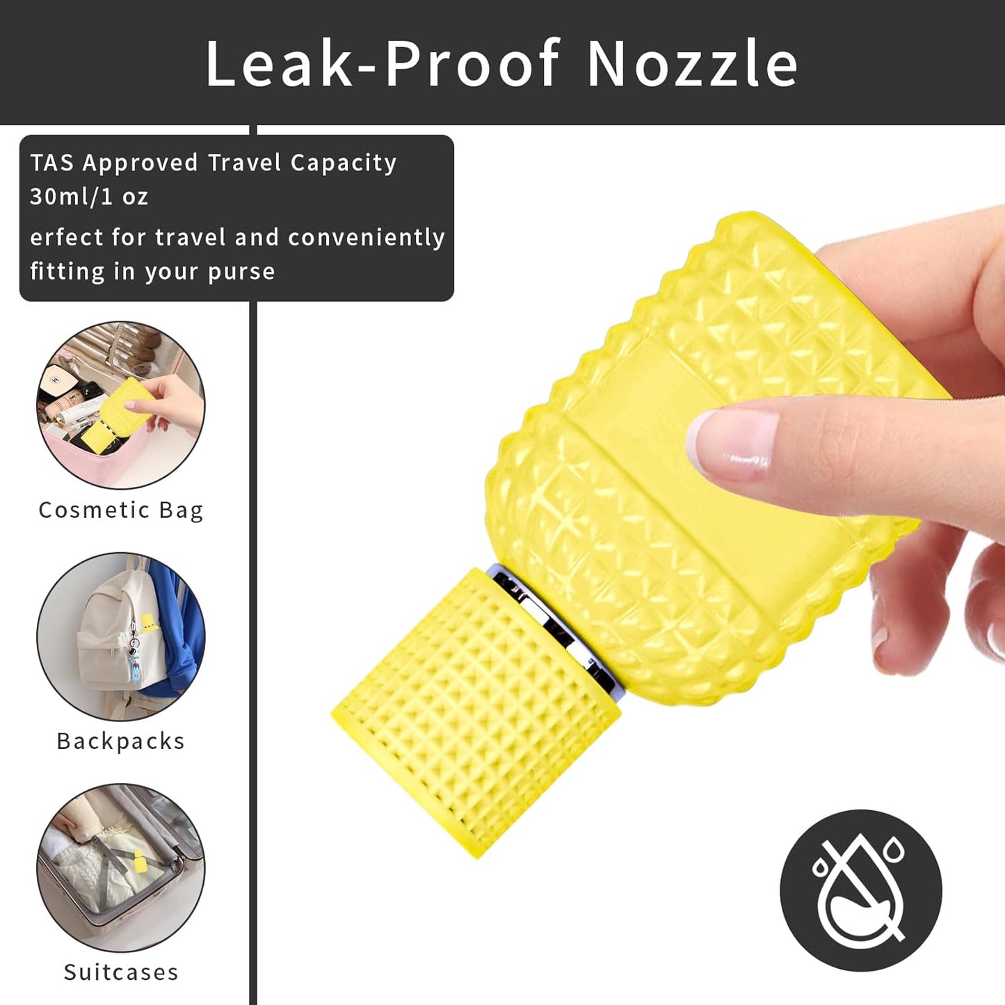 2 Pack 30ml Perfume Spray Bottles Empty, Refillable Glass Fine Mist Atomizer, Portable Travel Perfume Atomizers Fragrance Containers Sprayer for Cleaning, Essential Oils, Liquids (Yellow)