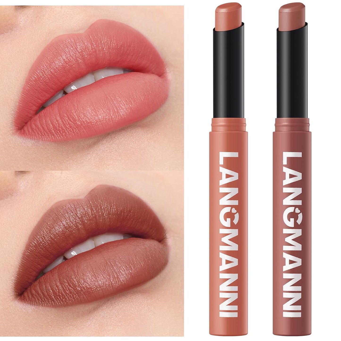 Jolilab 2Pcs Velvet Matte Lipstick Nude Matte Soft Dark Color Stick High Pigmented Long-Lasting Waterproof Lip Stick Lip Balm Beauty Cosmetics Gift for Girls and Women（05#+06#