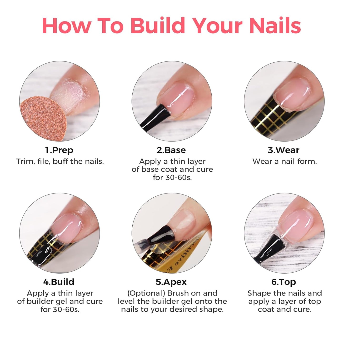 Builder Gel for Nails, 60g Glitter Pink Hard Gel for Nail Extension with 10 Nail Forms, Strengthener & Thickening, UV LED Lamp Cured Sculpture, Repair Broken Nails, Salon DIY Manicure Kit