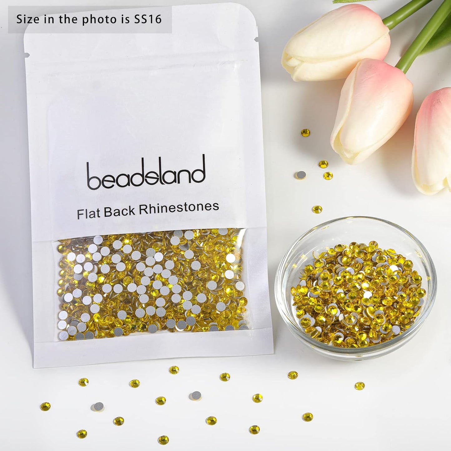 beadsland Flat Back Crystal Rhinestones Round Gems, Lemon Yellow (3.8-4.0mm) SS16/1440pcs