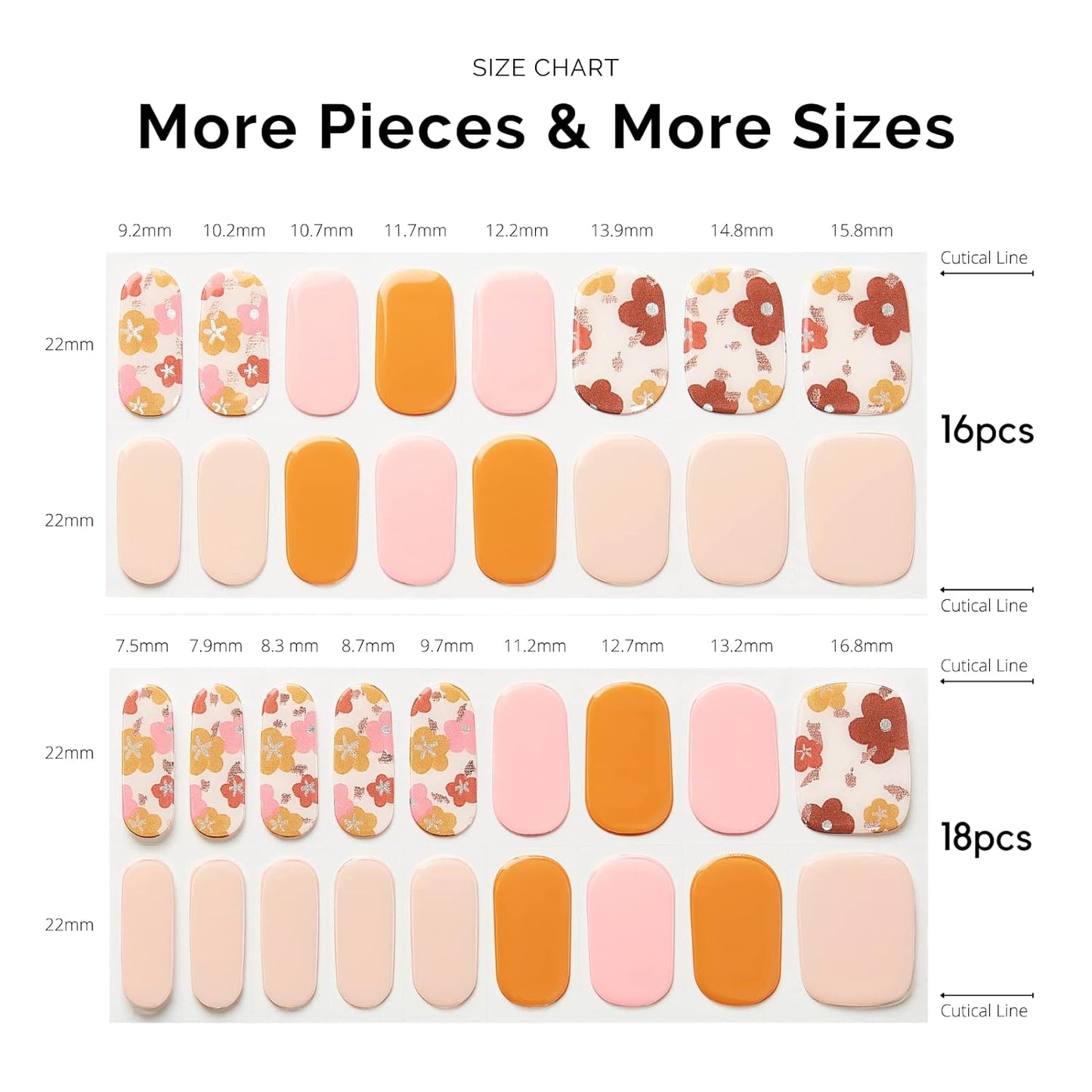 NAILOG Semi Cured Gel Nail Strips, 34 pcs Salon-Quality Stickers, Long Lasting Wraps with Soft Gel Finish | Waltz of The Flowers