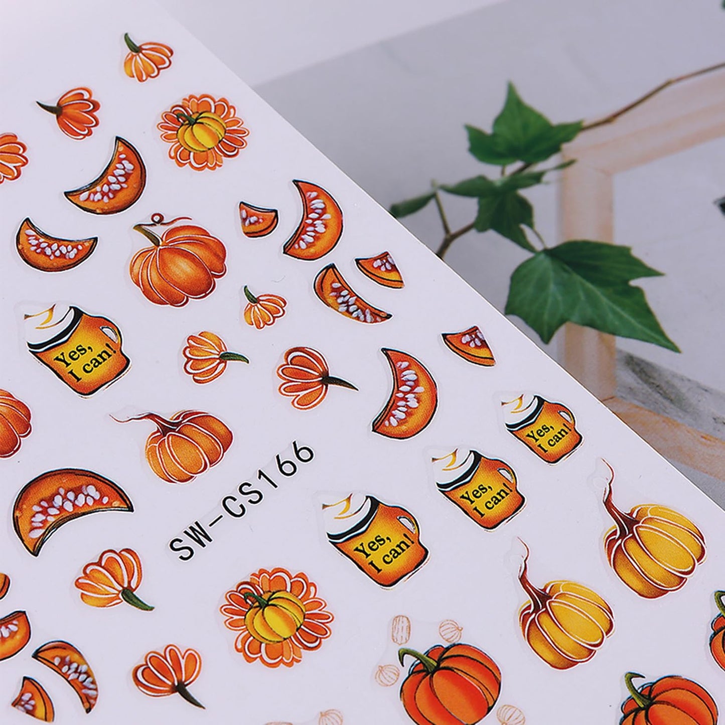 6 Sheets Fall Nail Art Stickers 3D Self-Adhesive Maple Leaf Nail Stickers with Ear of Wheat & Chestnut Designs DIY Pumpkin Nail Decal Supplies for Women Nail Art Manicure Decoration Accessories