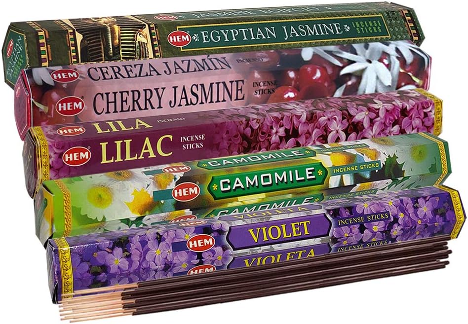 TRUMIRI Incense Sticks Variety Pack #13: 5 Fragrances (Egyptian Jasmine, Cherry Jasmine, Lilac, Camomile, Violet) - 100 Sticks (20 of Each) with Holder