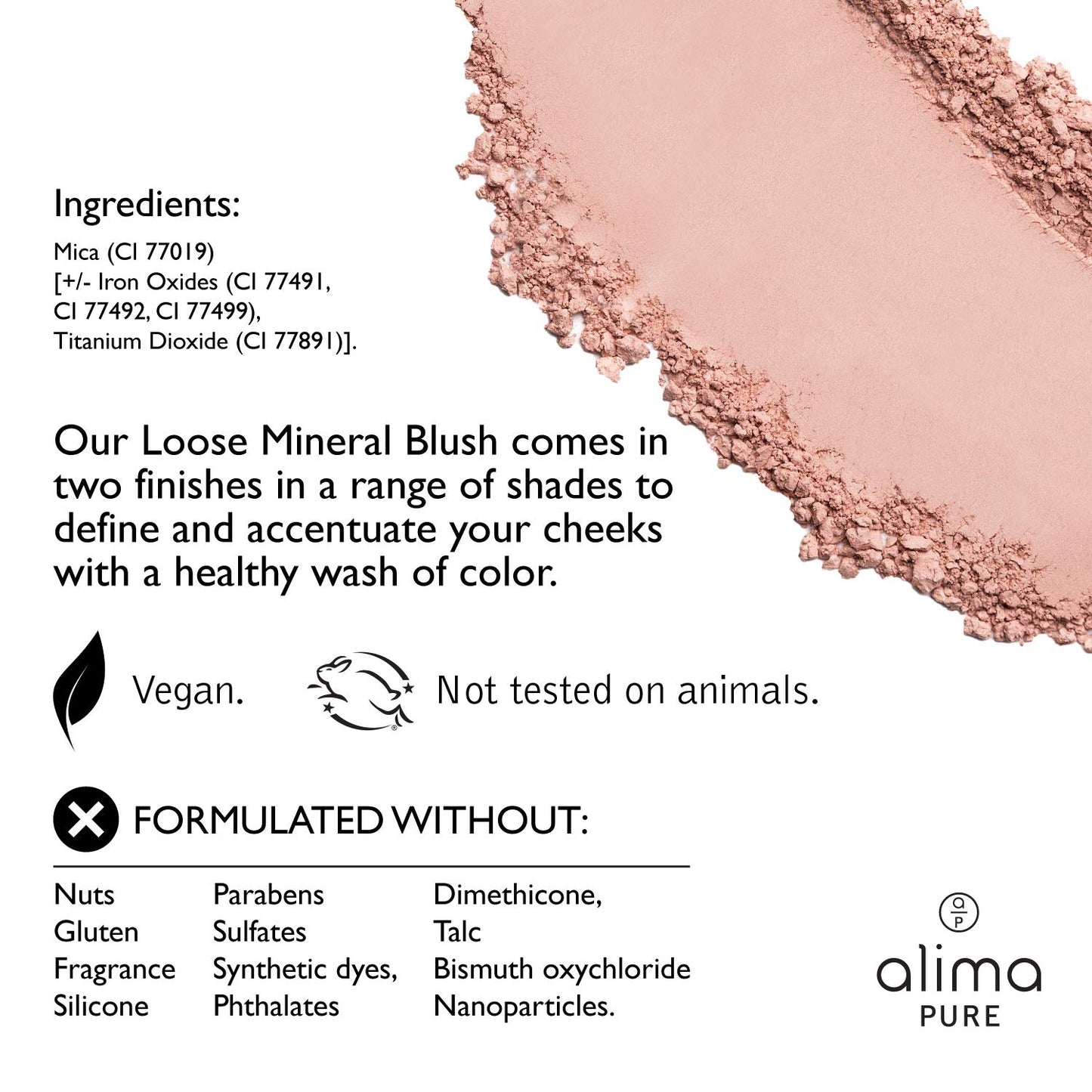 Alima Pure Loose Mineral Blush - Powder Makeup for Cheeks, Satin Matte Finish, Pink Blush, Talc Free, Vegan .15 oz/ 4.5 g