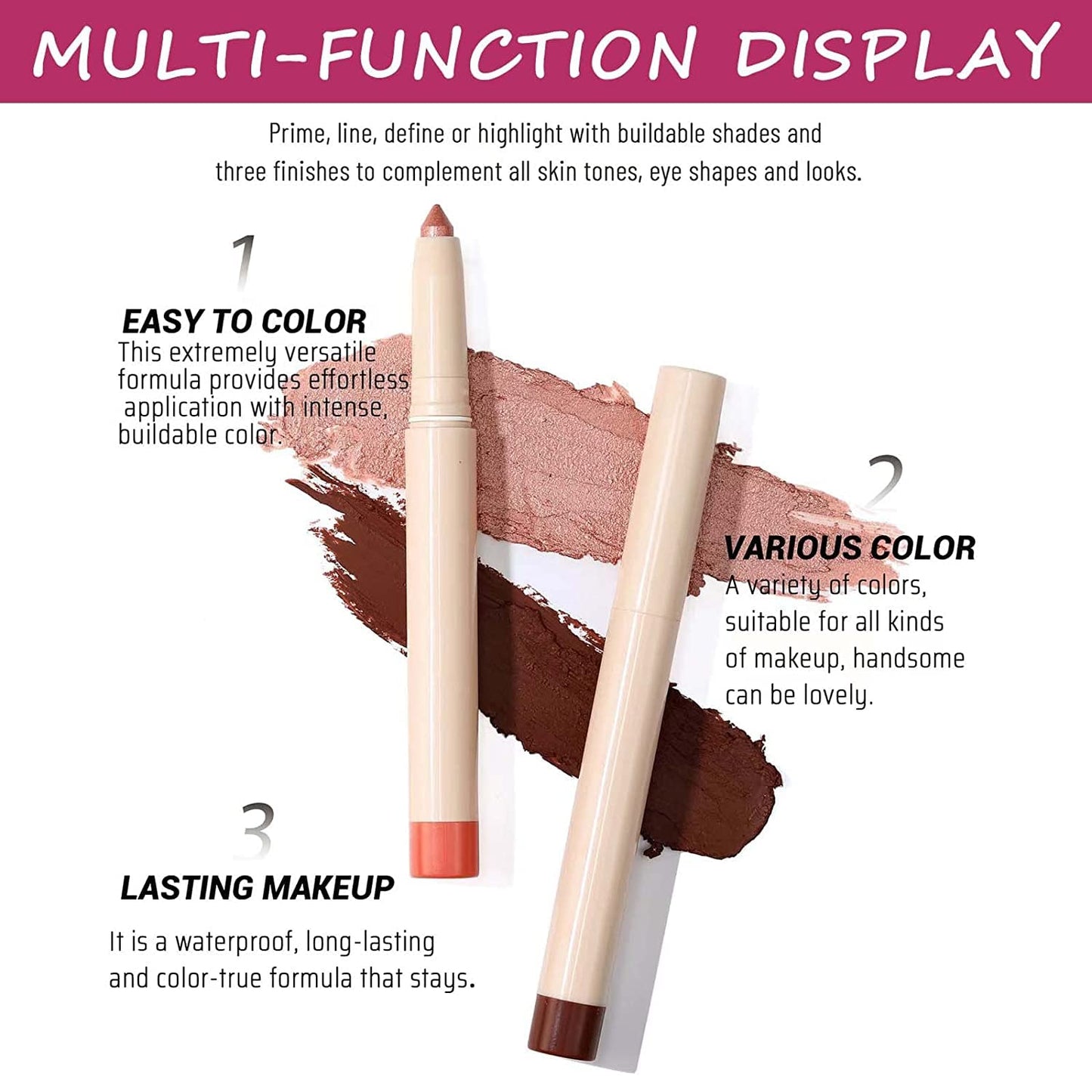 Rose Gold Eyeshadow Stick, Smooth Cream Shimmer Eyeshadow Pencil, Waterproof Long Lasting High Pigmented Hypoallergenic Eye Shadow Highlighter Stick Create Multi-Dimension Eyes Look(15# Rose Gold)