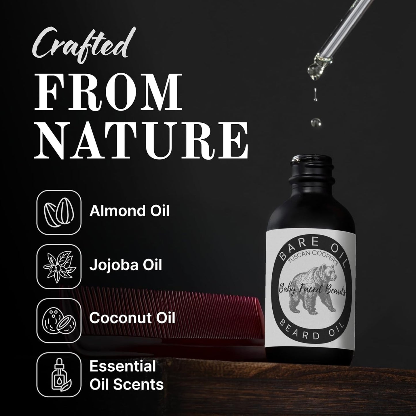 Tuscan Cooper's Baby Faced Beards Oil for Men - Hydrating, Nourishing, Natural Beard Softener and Conditioner for All Hair Types. Coconut, Jojoba, and Sweet Almond Moisture - Bare Unscented