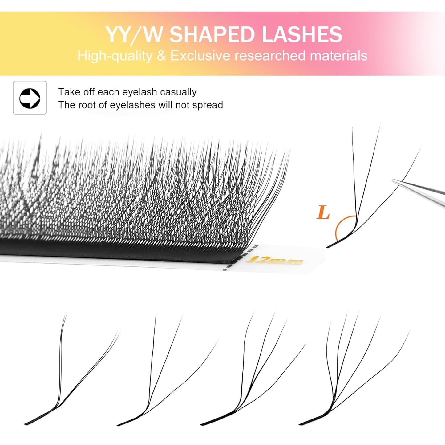 W Lash Extensions Supplies 3D Eyelash Extensions W Shape 0.07mm Thickness L/LU Curl Mix 8-15mm Premade Fans Easy Fan Lashes Matte Black 12 Rows Crisscross Eyelashes(W-3D-0.07-L,8-15mm)