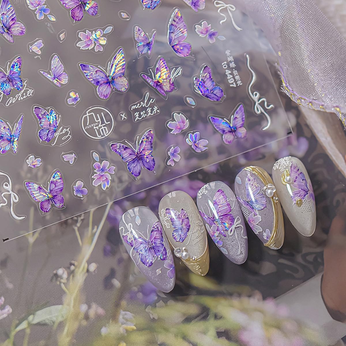 Purple Butterfly Nail Stickers Butterfly Nail Art Stickers Holographic Nail Decals Cute Stickers for Nails Designs Self Adhesive Nail Art Supplies & Decorations for Women Girls 1 Sheet
