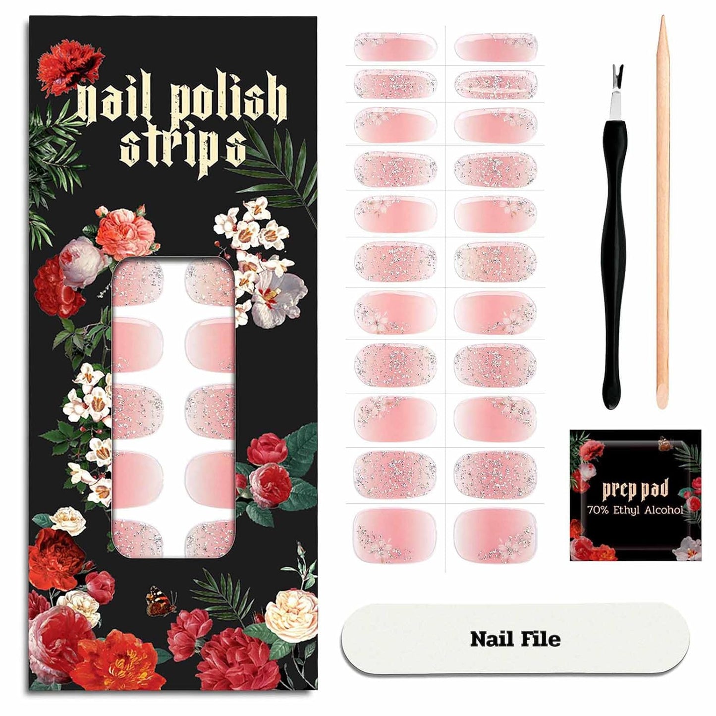 Nail Polish Strips - 22 Pcs Salon Quality Gel Nail Stickers - Long Lasting Wraps (Hellebore Flower Pink)