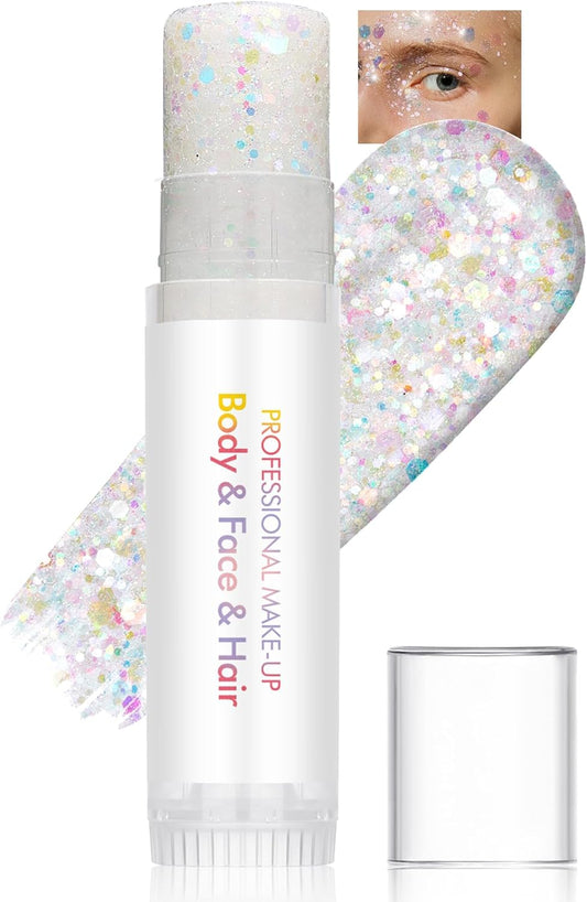 Body Glitter Stick, Waterproof Long Lasting Sparkling Face Shimmer Makeup, Singer Concerts Disco Music Halloween Festival Rave Accessories, Holographic Chunky Sequins Hair Stick,Gift for Women girl-03