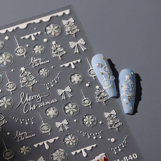 5D Embossed Christmas Nail Art Sticker White Snowflake Nail Decals Self-Adhesive Nail Design Christmas Tree Nail Sticker for Women Girls Winter Xmas Holiday Manicure DIY Nails Supplies