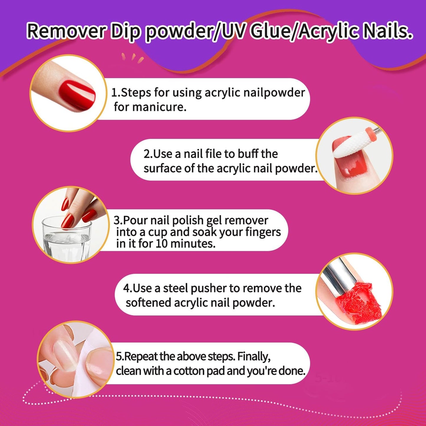 Nail Polish Remover Kit Nail Glue Remover & Nail Brush Cleaner Professional Nail Remover Quickly Clean Nail Brushes with Glass Cup Nail Cleaning pads for Nails