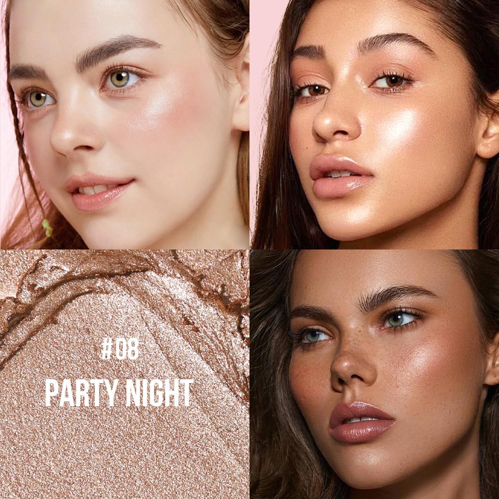 Multi-Use Waterproof Highlighter Stick with Brush – Unidollss 3-in-1 Cream Contour, Bronzer & Blush Stick for Cheeks, Eyes & Lips, Long-Lasting Glow, Easy Application(08 PARTY NIGHT)