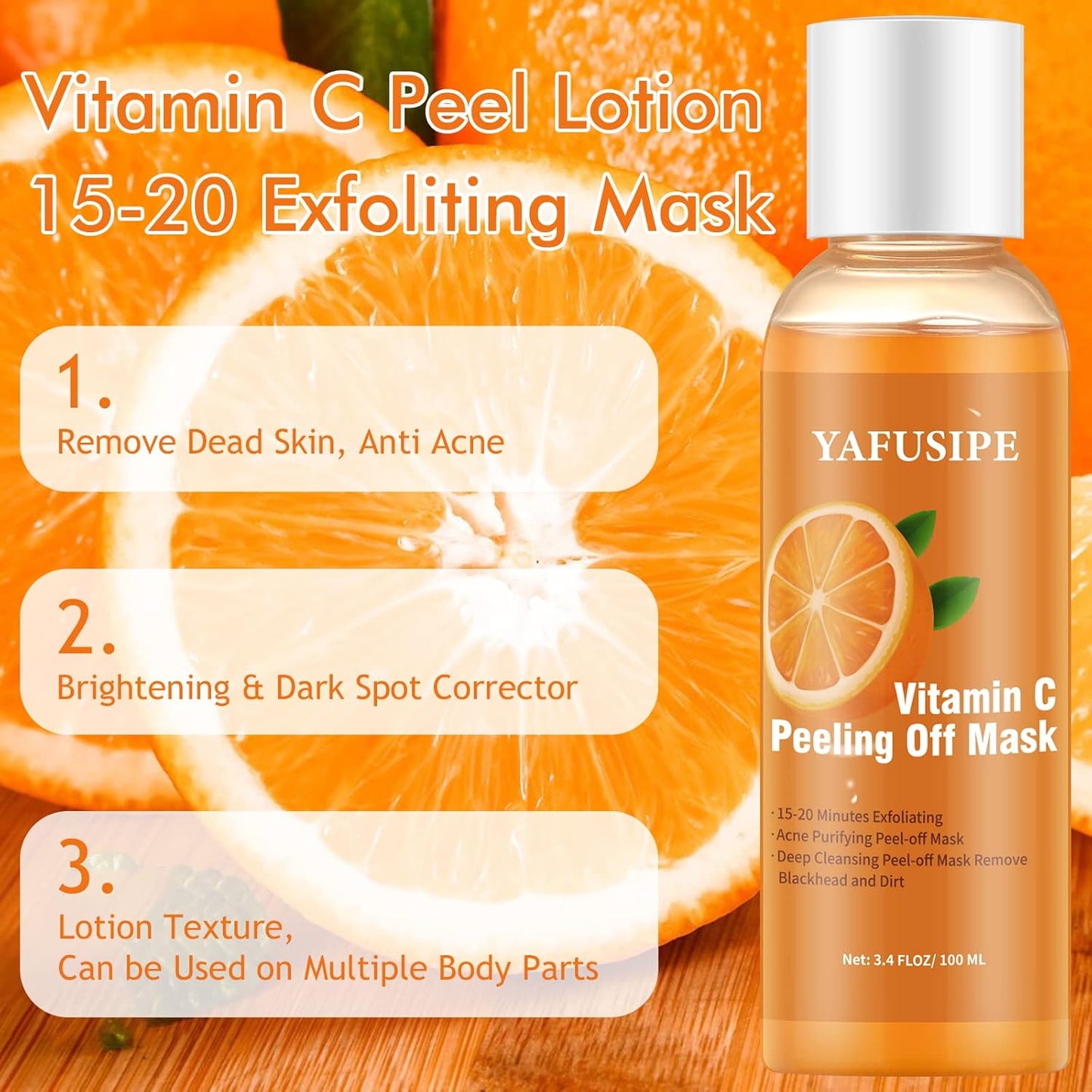 Peel Off Face Mask Vitamin C Peel Off Masks, Blackhead Mask Orange Peeling Lotion Gentle Exfoliating Blackhead Remover Poreless Deep Cleanse Purifying Hand Masks for Face Arms Neck Gifts 3.4 FLOZ