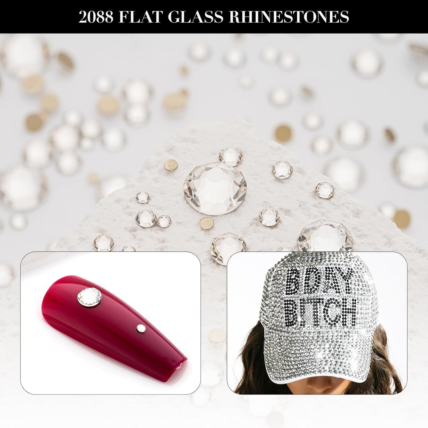 Novani Clear Rhinestones 1440pcs Flat Back Round Rhinestone Style 2088 Sparkly Crystal Gemstones for Nail Art and Crafting SS8,2.3-2.5mm