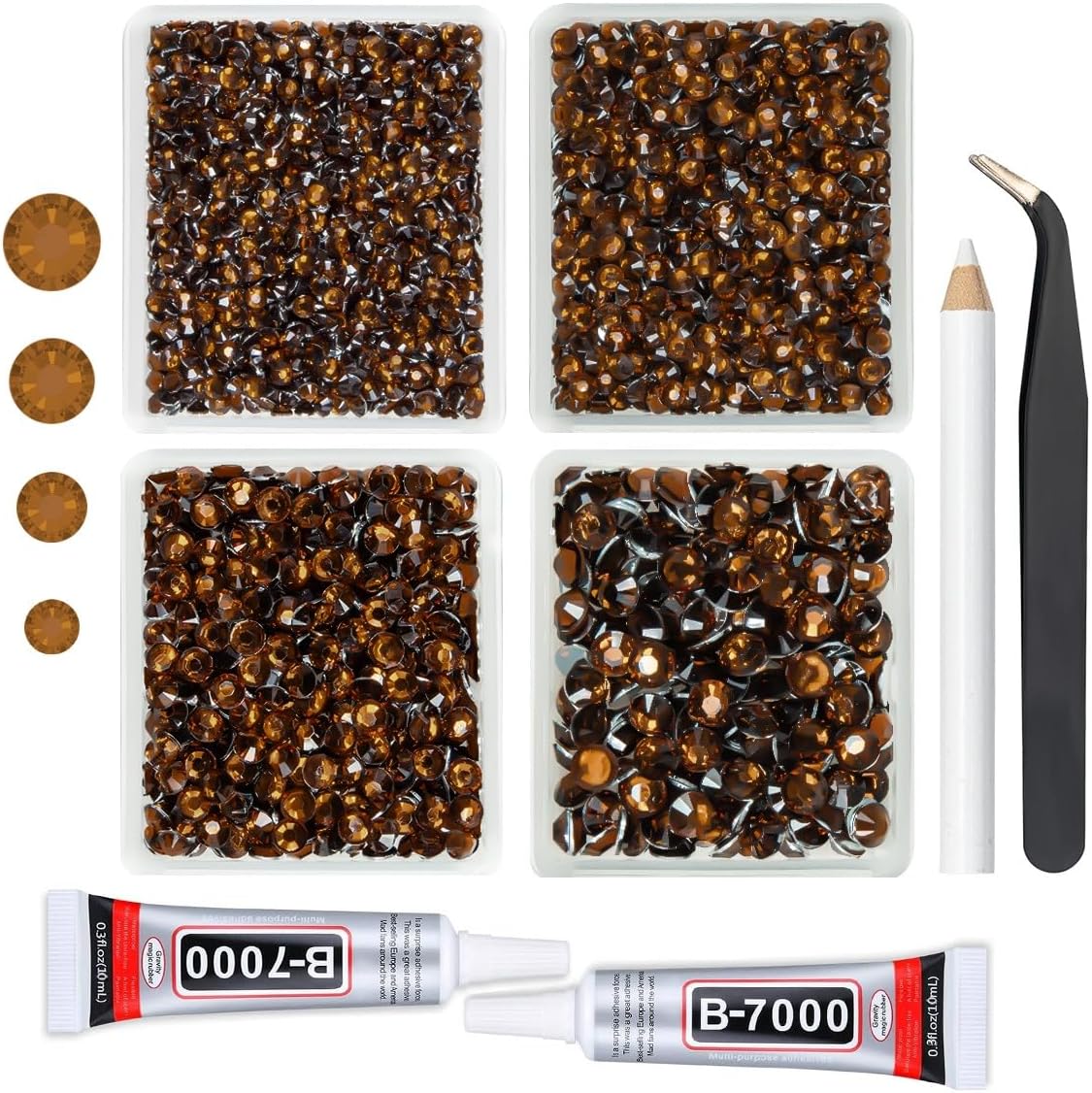 Chocolate Crystal Resin Rhinestones w B7000 Glue for Bedazzling Crafting 3mm 4mm 5mm 6mm Dark Brown Flatback Stones Diamonds Crystals Gems for Nails Face Eyes Makeup Tumblers Bottles DIY Crafts
