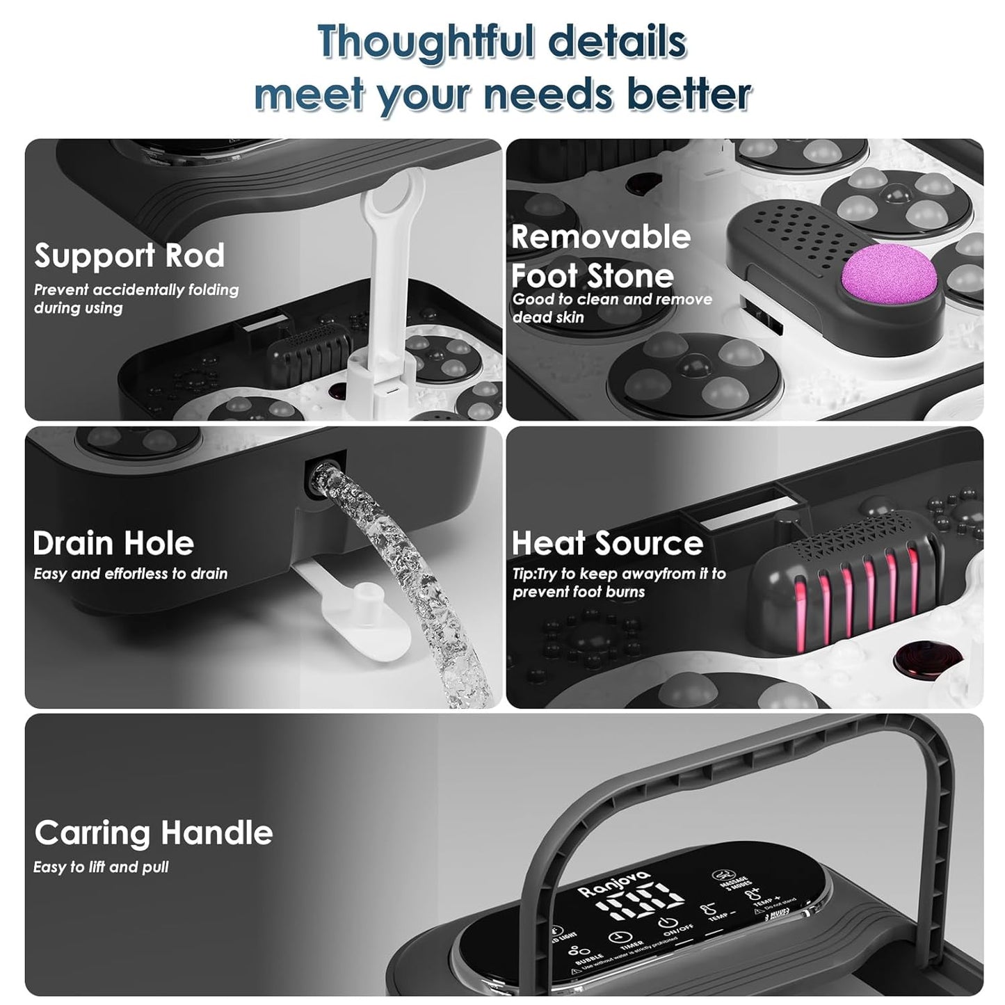 Collapsible Foot Spa Electric Rotary Massage, Foot Bath with Heat, Bubble,Temp Control, and 24 Motorized Shiatsu Massage Balls, Pedicure Foot Spa Tub for Stress Relief (Black)