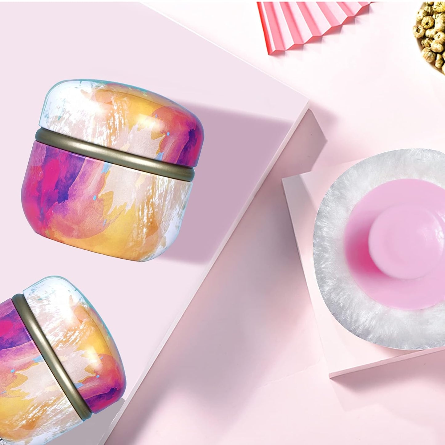 Body Powder Puff and Container for Dusting Powder, Women Powder Puff and Powder Case for Bath and Travel (Abstractionism)