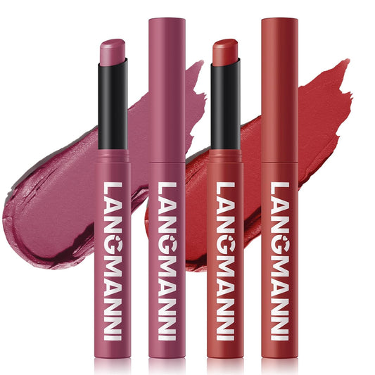 Jolilab 2Pcs Velvet Matte Lipstick Nude Matte Soft Dark Color Stick High Pigmented Long-Lasting Waterproof Lip Stick Lip Balm Beauty Cosmetics Gift for Girls and Women（09#+10#