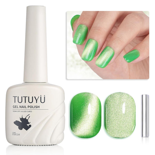 Green Cat Eye Gel Nail Polish - Perfect for DIY at Home & Ideal Gift for Nail Art Lovers!