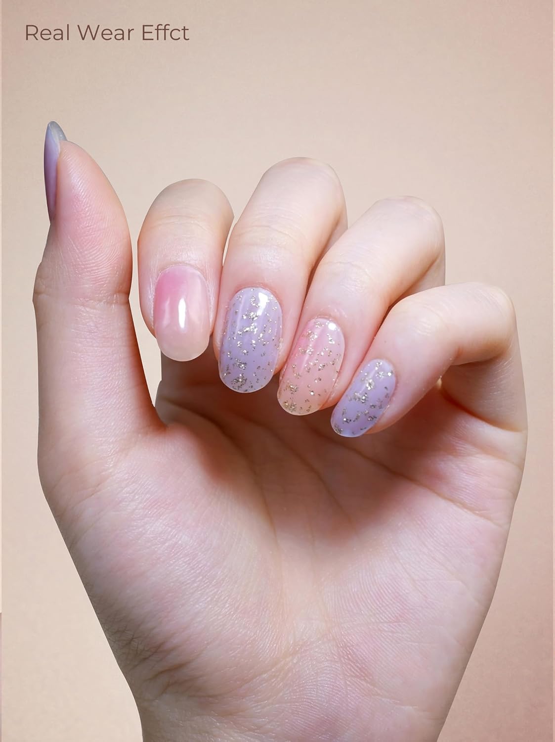 Pre Cured Gel Nail Strips - 44PCS Salon Quality Gel Nail Stickers - Long Lasting Polish Wraps for Women no UV Light Needed Easy Apply& Remove (Blush Blue）