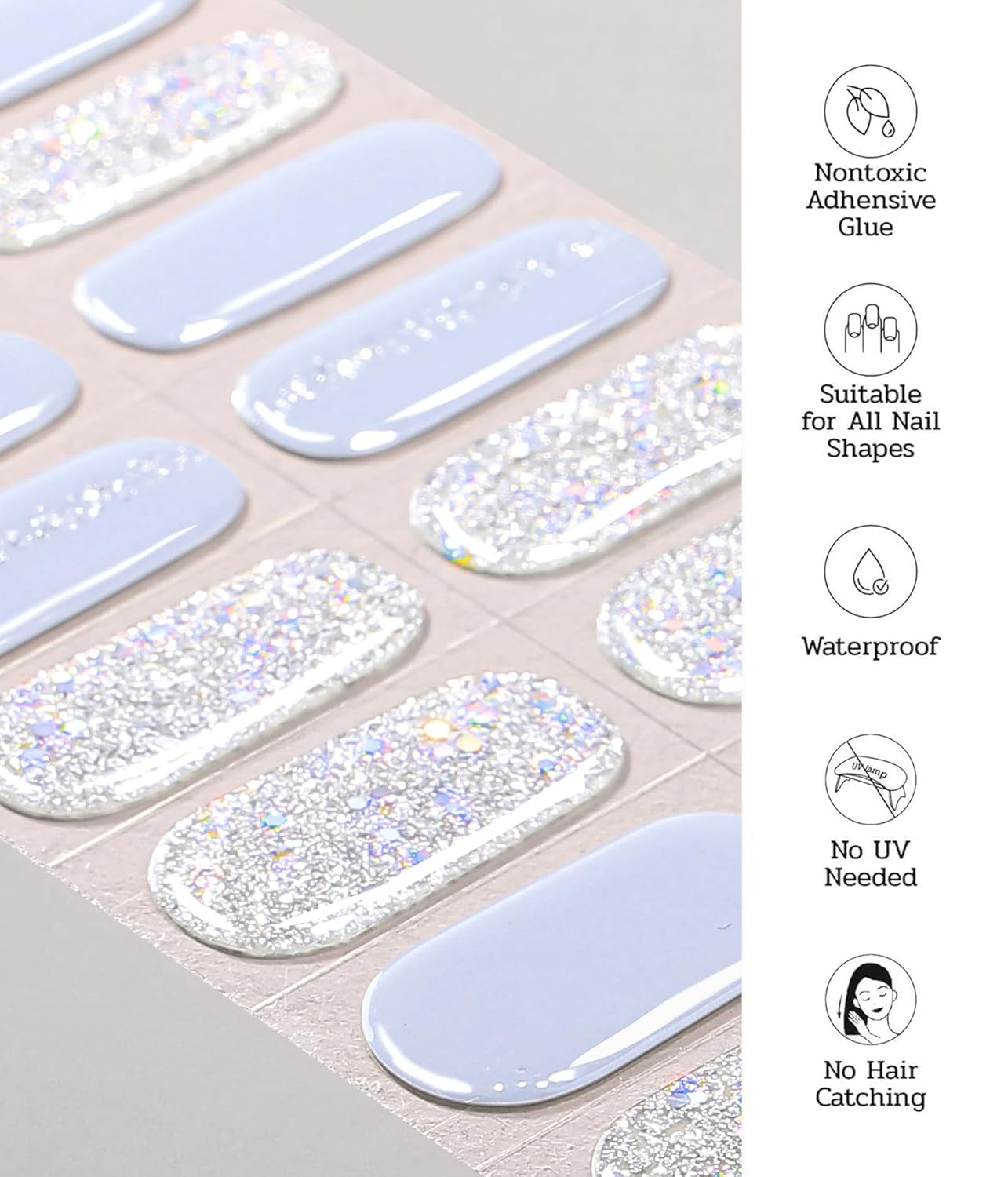 Nail Polish Strips - 22 Pcs Salon Quality Gel Nail Stickers - Long Lasting Wraps (Stardust Blue)