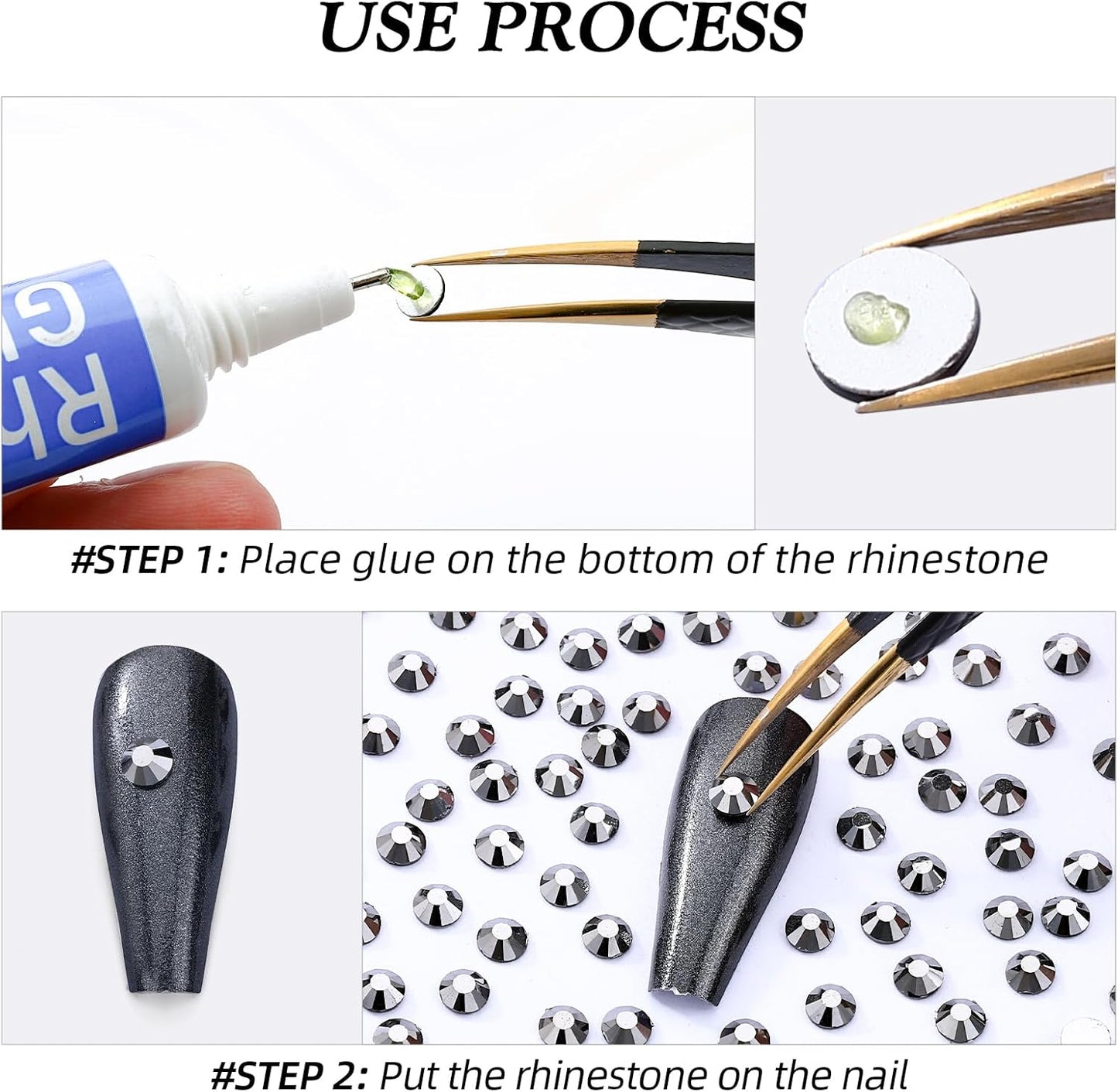 Black Hematite Flatback Rhinestones, Glass Rhinestones for Nail Art and Craft, Glue Fix, Loose Crystal Gemstones(Black Hematite, SS10, 1440pcs, 2.7-2.8mm)