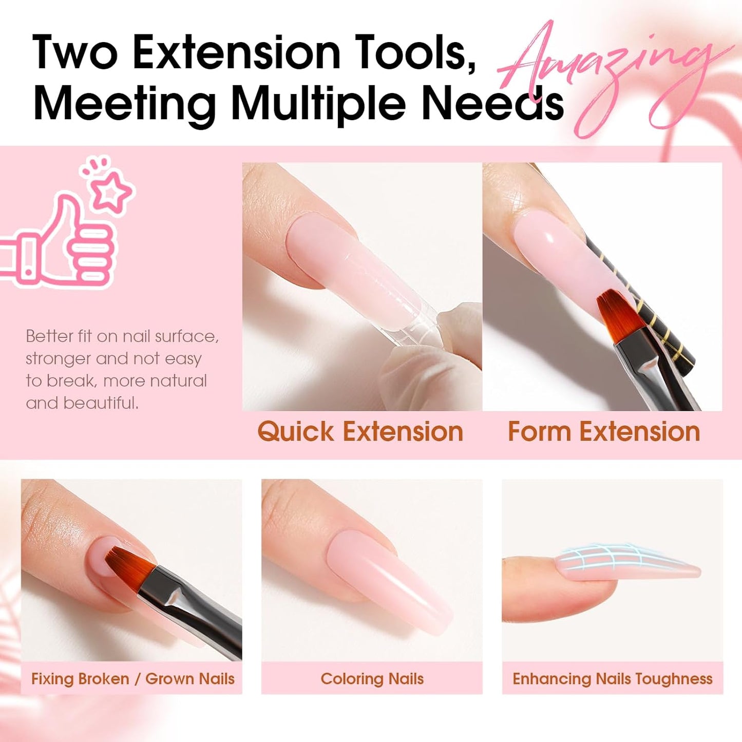 ROSALIND Poly Nail Gel Kit -12 Colors + Nail Art Accessories kit Clear Nude Poly Nails Gel Kit Starter Kit With Slip Solution Pro Nude Pink Nail Extensions Gel Set with Mini UV Lamp